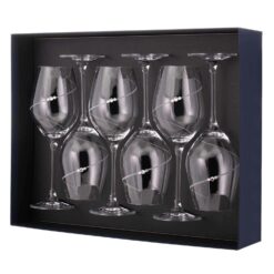 Six wine glasses in a blue Diamante gift box